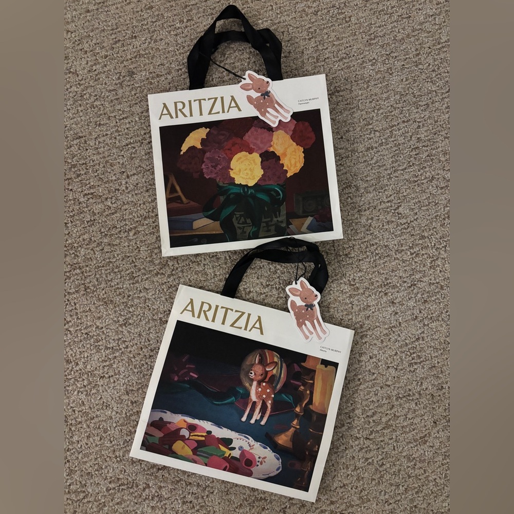 Aritzia Holiday Shopping Bags With Gift Tags Set of 2 Caitlyn Murphy Art